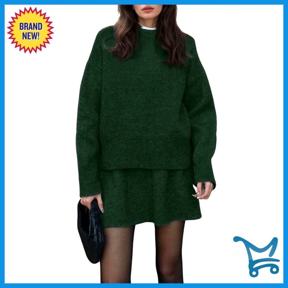 Y2K Knit Sweater Skirt Set Loose Fit Pullover Mini Skirt Two Piece Outfit